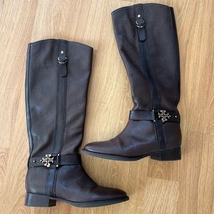Tory Burch Dark Brown Leather Tall Boots Size 9